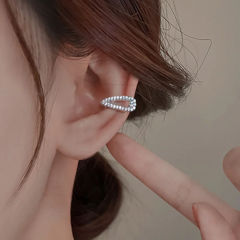 Small Hairpin Ear Cuff Non Pierced Earrings for Women High Quality Silver Color Rhinestone Clip On Earrings Cartilage Jewelry