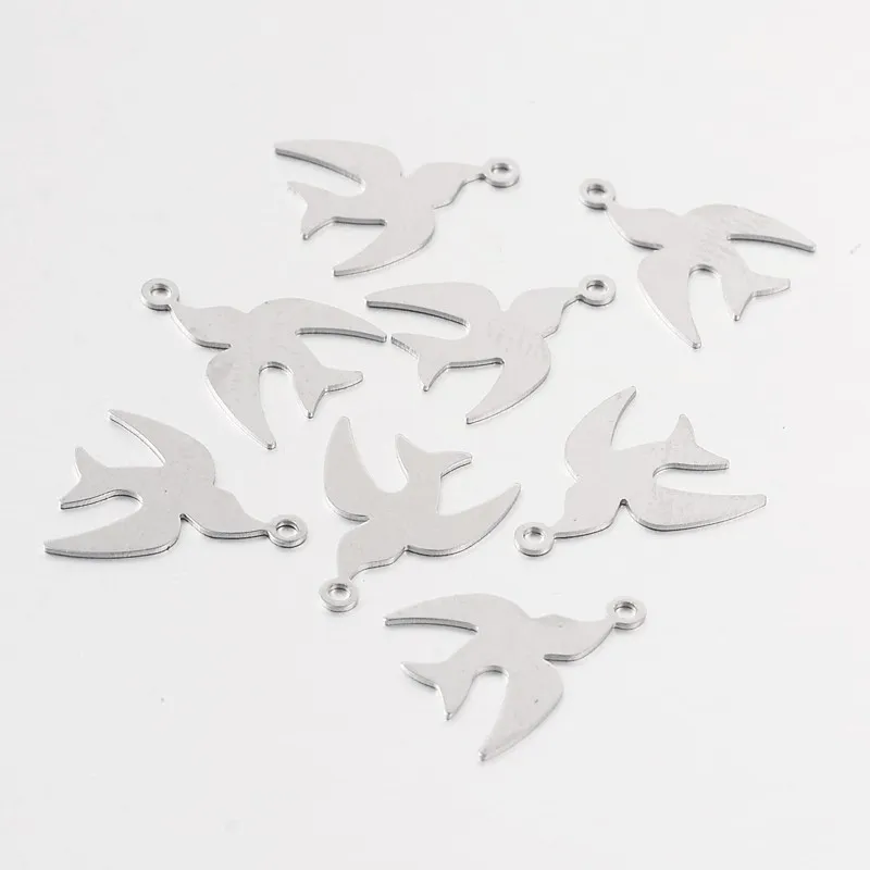 100Pcs Resistant Bird 316 Surgical Stainless Steel Filigree Charms Stainless Steel Color for Women DIY Necklace Bracelet Earring