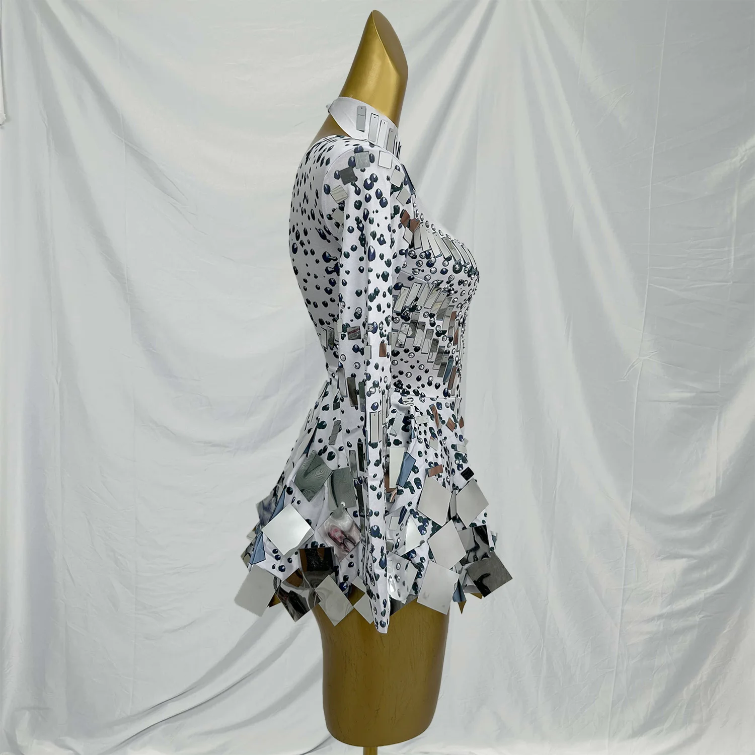 Xieshi Luxe Vrouwen Feestjurk Zilver Wilg Nagel Lens Hoge Elasticiteit Jurk Bar Stage Performance Jurk Verjaardag Prom Jassen