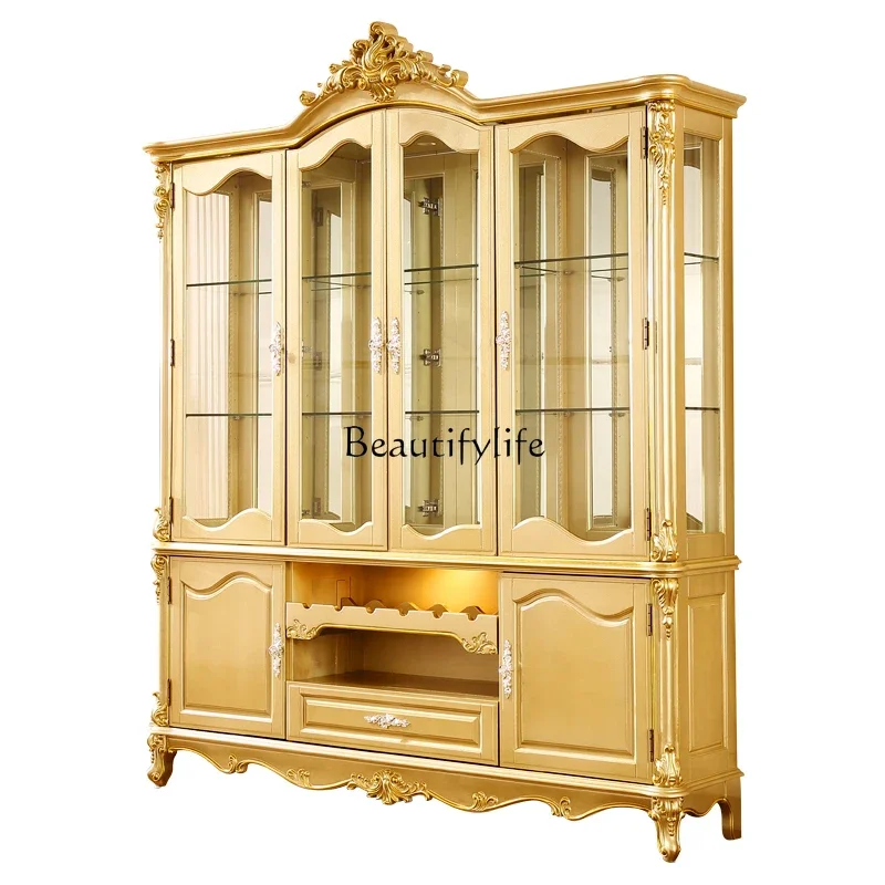 

European wine cabinet solid wood carving flower villa furniture decoration champagne gold locker