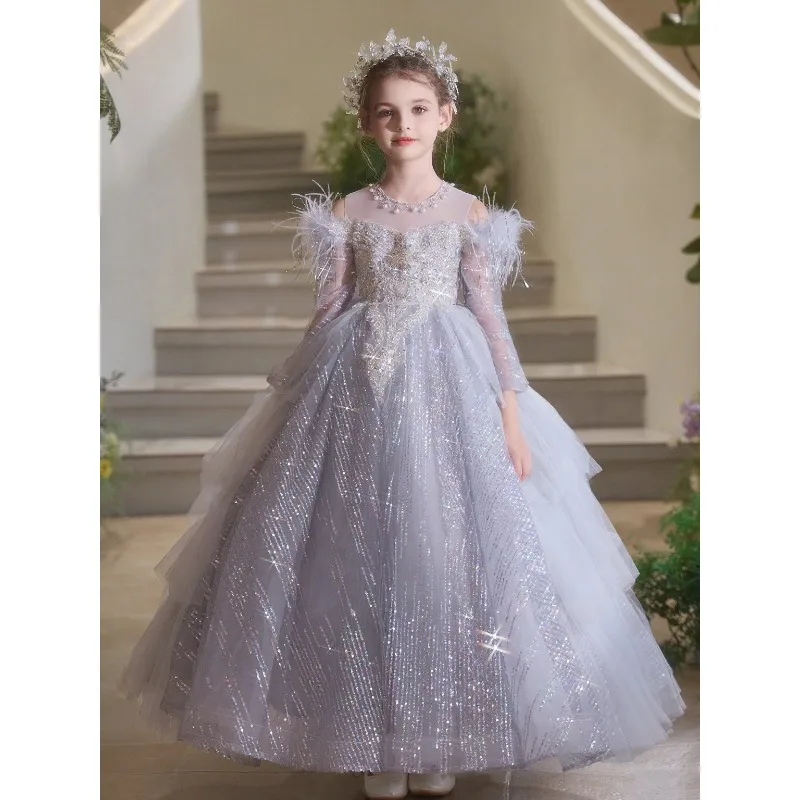 Children's High-end Evening Dress Girls' Birthday Princess Dress Stage Catwalk Host Piano Performance Suit