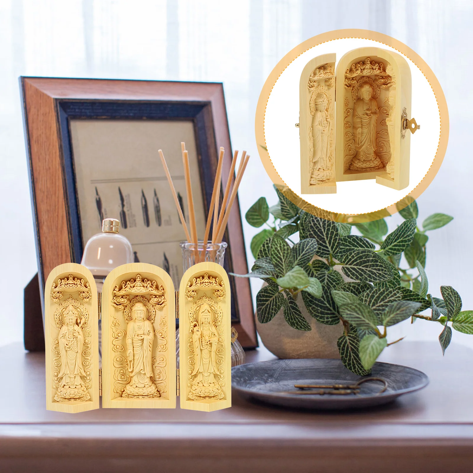 

Wood Buddha Sculpture Retro Design Desktop Decoration Small Size Zen Decor for Home Temple Buddha Statue