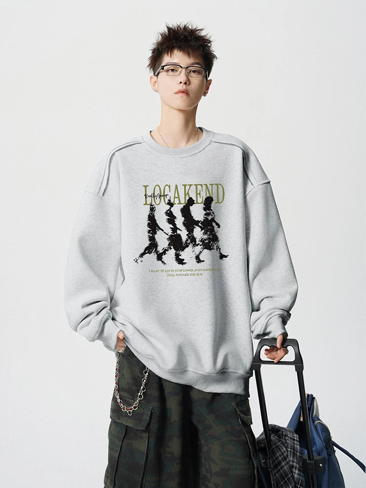 

Мужской свитшот American Style с круглым вырезом, оверсайз, со спущенным плечом, повседневный, с длинным рукавом, из смеси хлопка и полиэстера