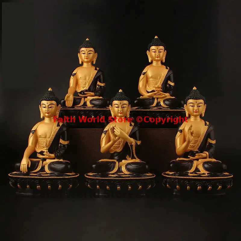 

5PCS Wholesale Buddhism supply Zenith Elysian Fields Temple altar worship Auspicious Five Dhyani Mantra Buddhas Holy buddha god