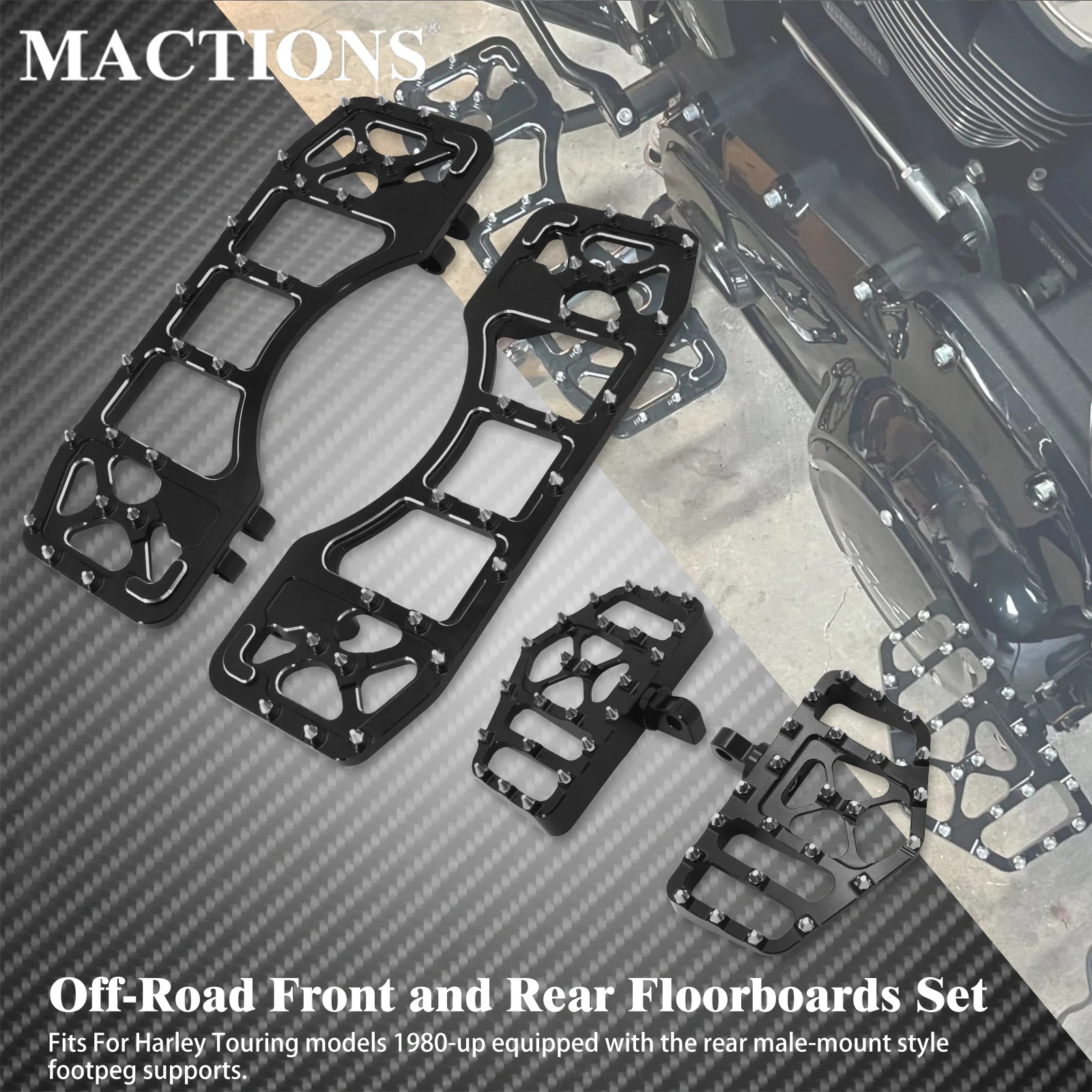 Motorcycle Front and Rear Floorboards Pedal Set Driver Passenger Footrest Foot Pegs For Harley Touring Road Glide Softail Trike