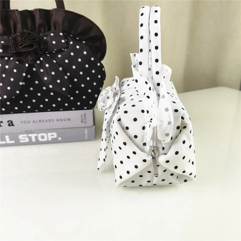 New With Zipper Bowknot Handbag Portable Casua Nylon Top Handle Handbag Sweet Style Lightweight Polka Dots Purse Fashion