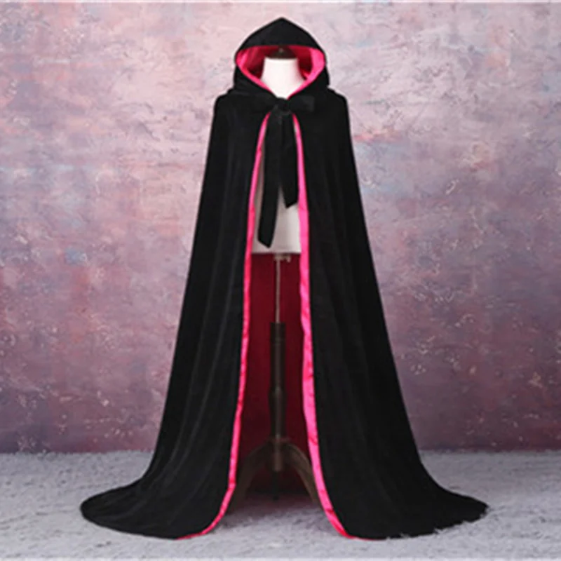 

Black + Rose Lined Outdoor Cloak Velvet Medieval Cape Women Winter Outside Wedding Cloak