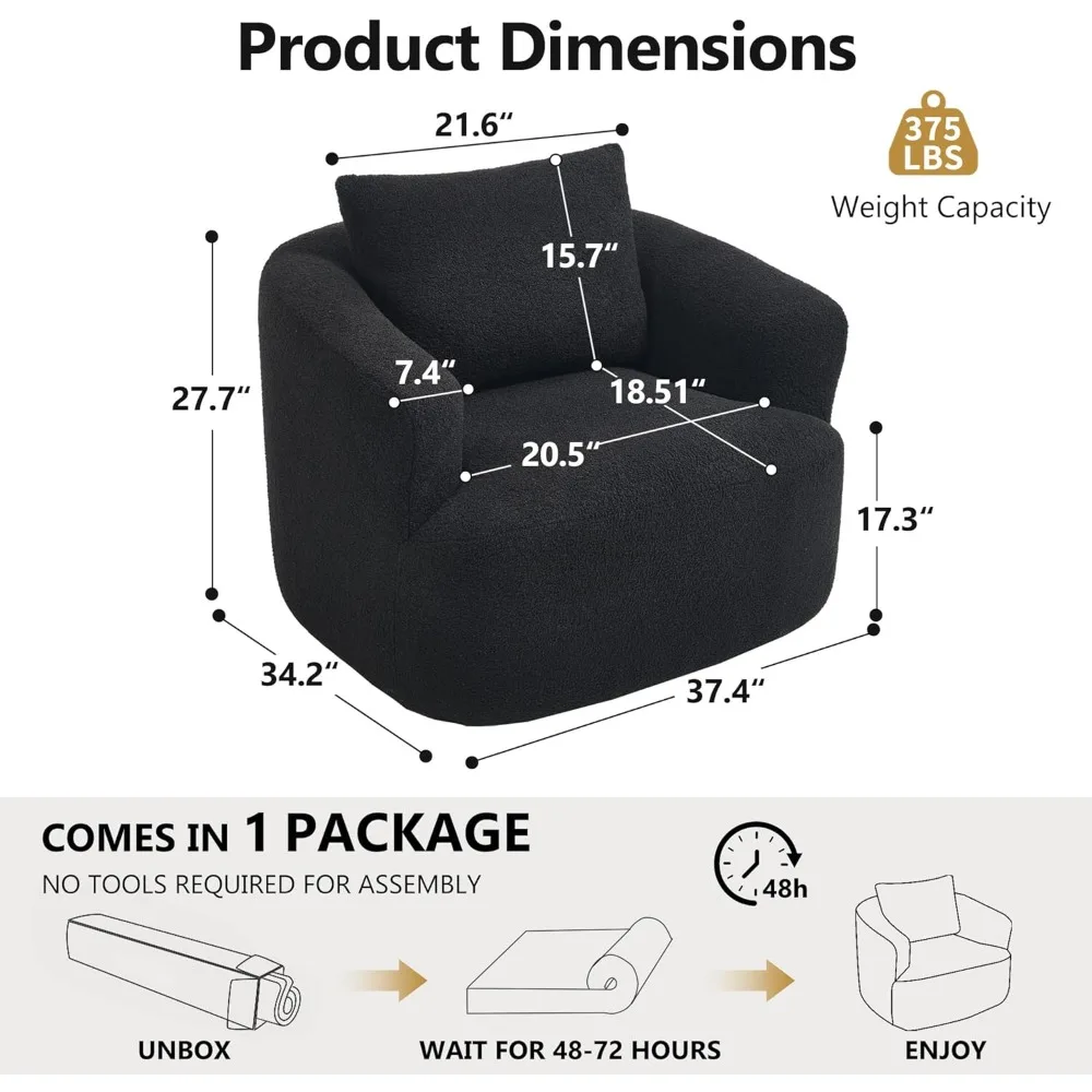 KEIKI 37.4 كرسي دوار كبير الحجم 360 درجة، كراسي أسطوانية كبيرة كرسي دوار مستدير منجد، ذراع أريكة فردي من الصوف