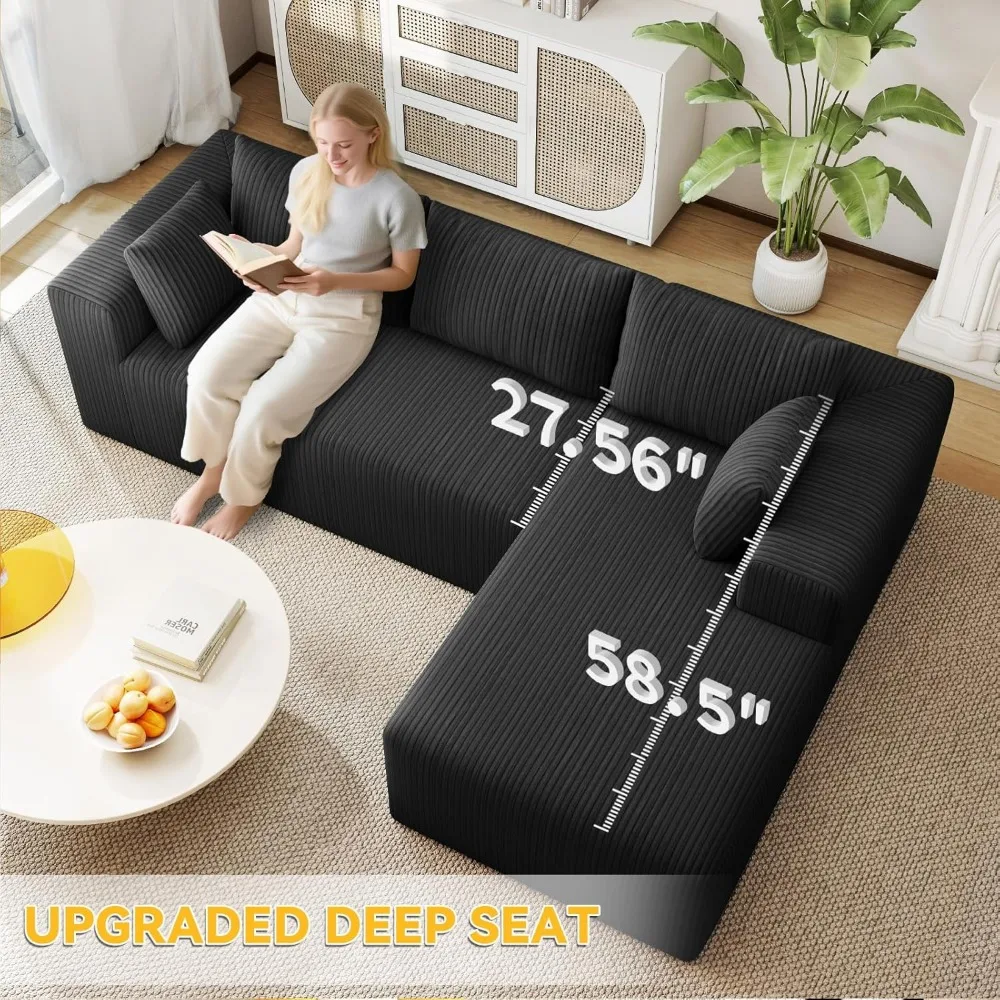 Роскошный вельветовый секционный диван с L-образным шезлонгом и глубоким сиденьем 27,56 для удобного сидения в гостиной