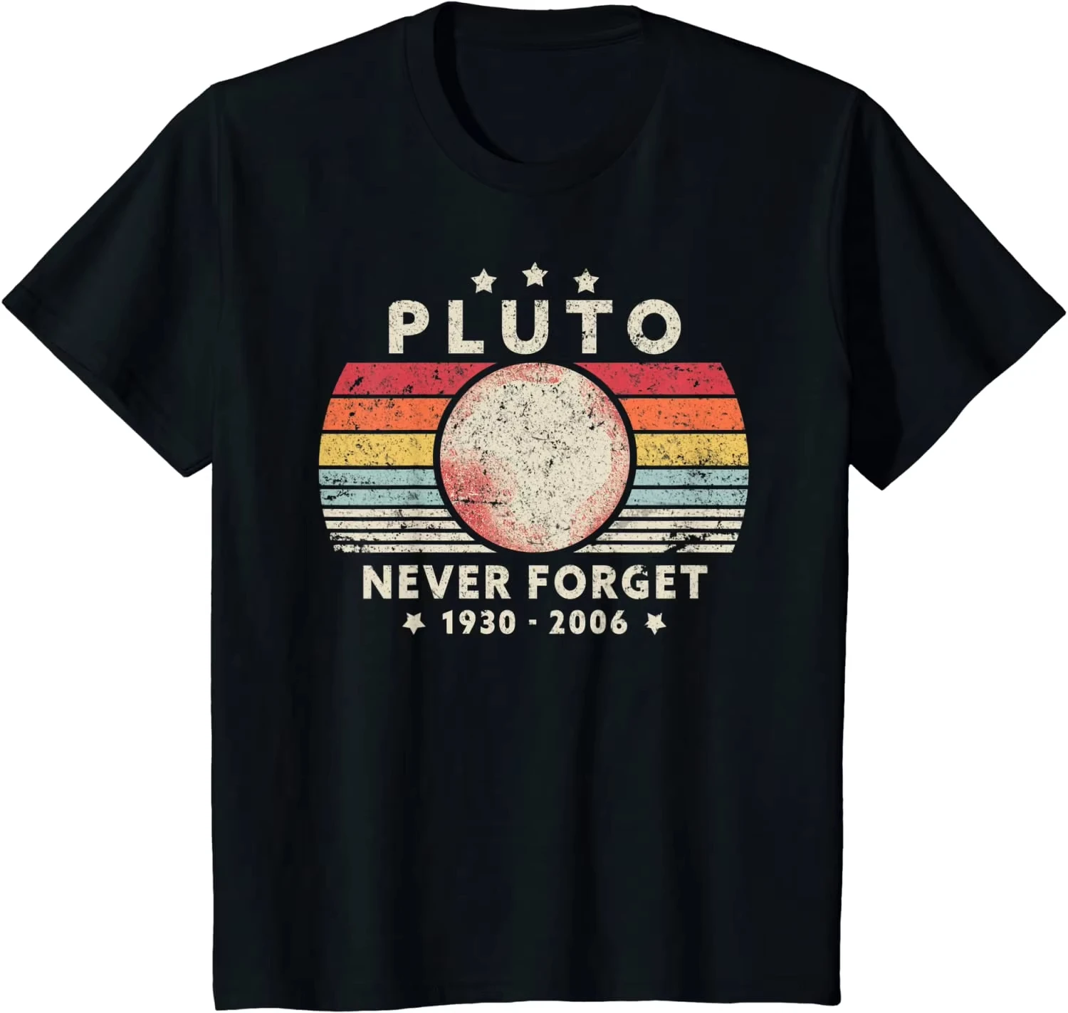 تي شيرت رجالي صيفي أسود Never Forget Pluto Retro مطبوع عليه حروف 100% قطن ناعم قابل للتنفس بأكمام قصيرة تي شيرت كبير للشارع