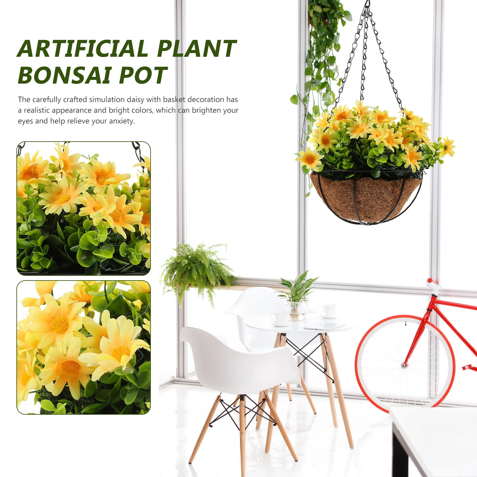 

Hanging Basket Daisy Flowers Home Decoration Artificial Plants Outdoor Household for Iron Fake