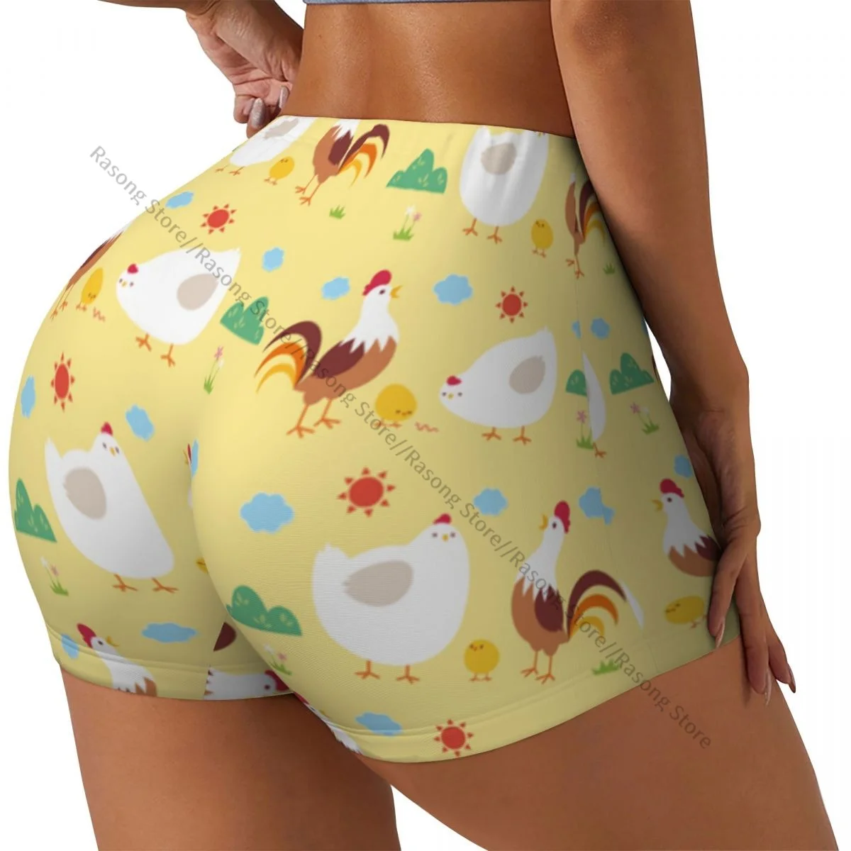 Shorts de ioga feminino desenho animado frango scrunch espólio levantamento de bunda conforto fitness academia