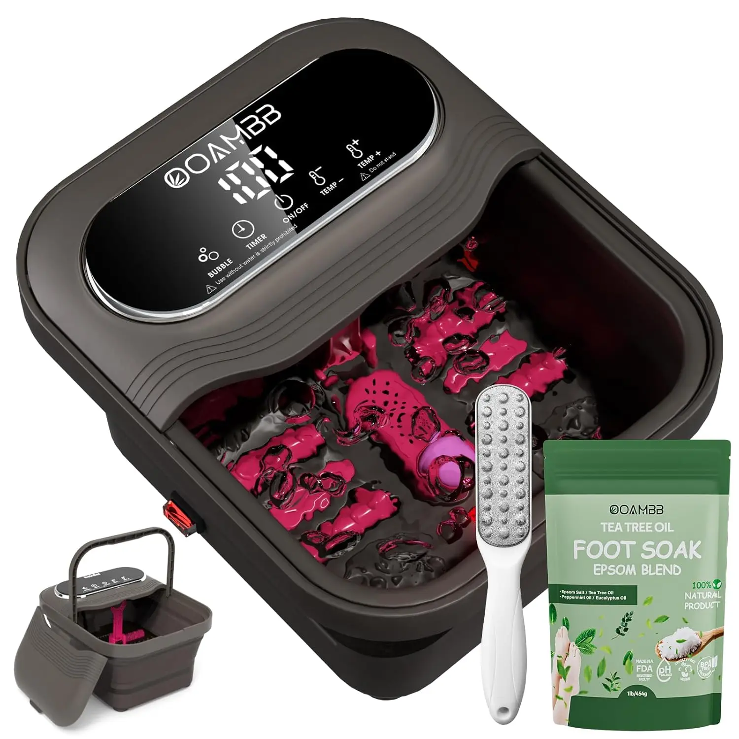 

Складная ванночка для ног с подогревом, пузырьковой ванной, контролем температуры, сенсорным экраном XL и массажными роликами для снятия стресса