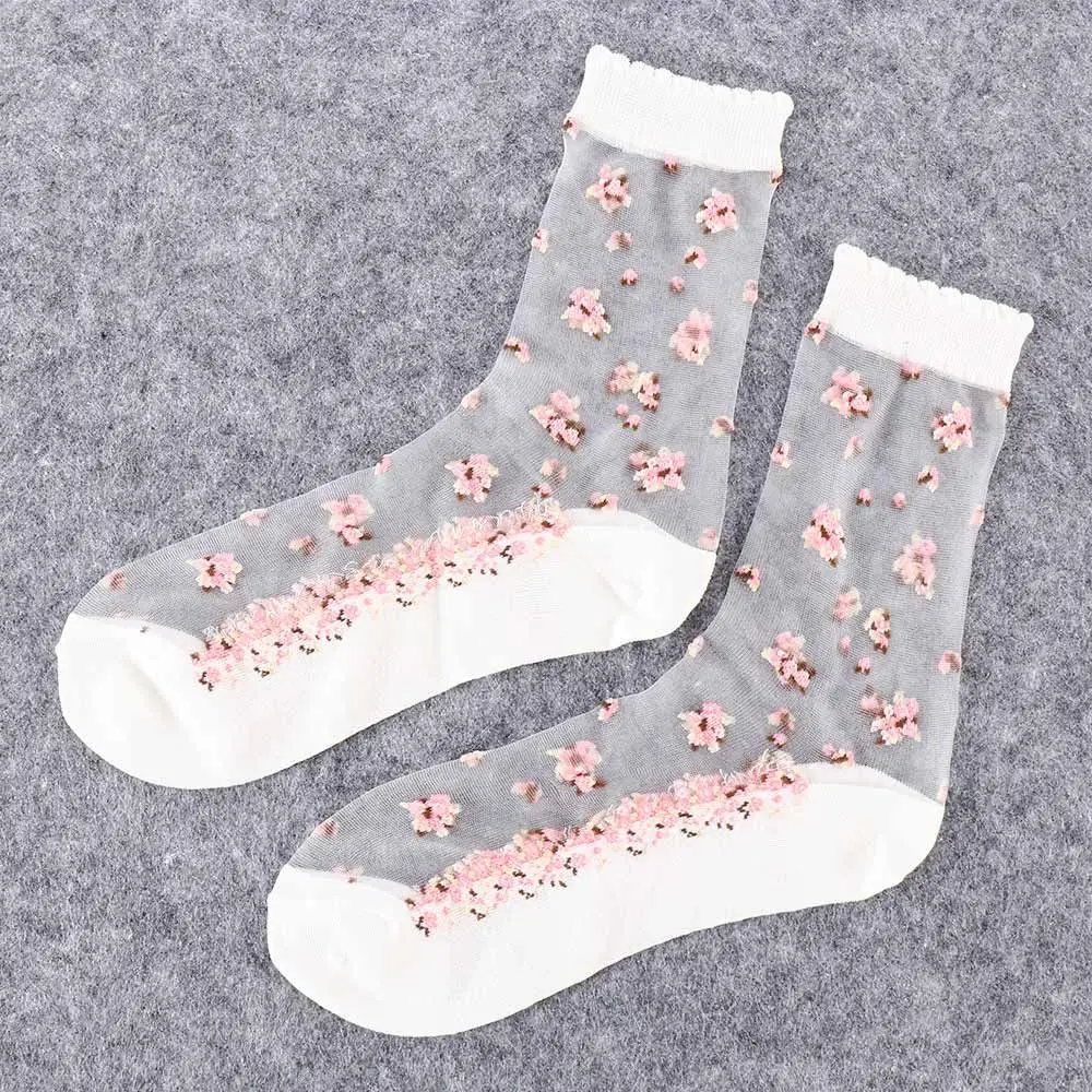 투명 레저 글라스 실크 자카드 보트 양말 얇은 짧은 양말 발목 양말 크리스탈 양말