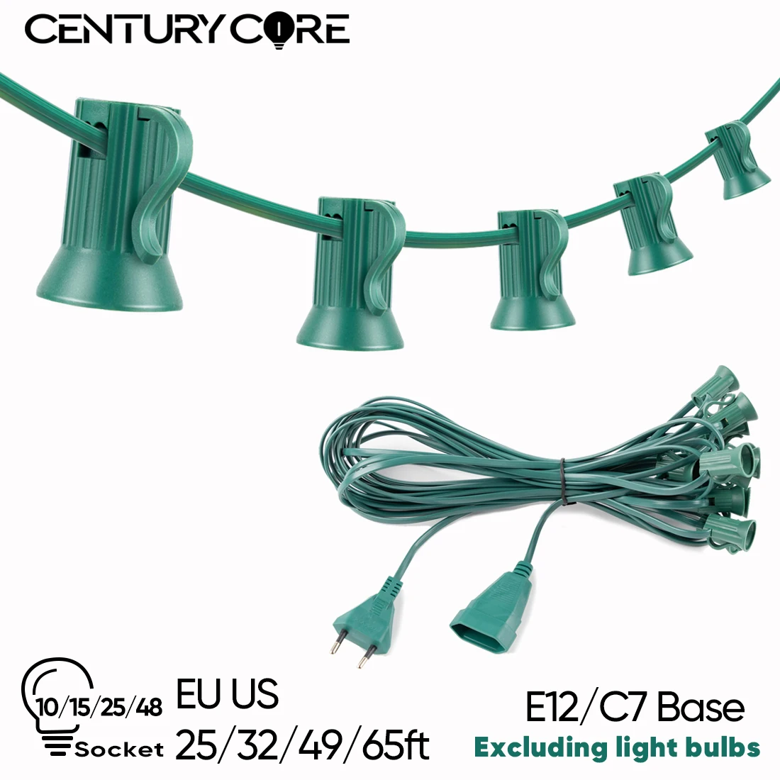 Guirxiété lumineuse extérieure avec câble, prise E12, base de lampe C7, connectable, fête, décoration de Noël, guirxiété de rue, EU, 220V, US, 110V