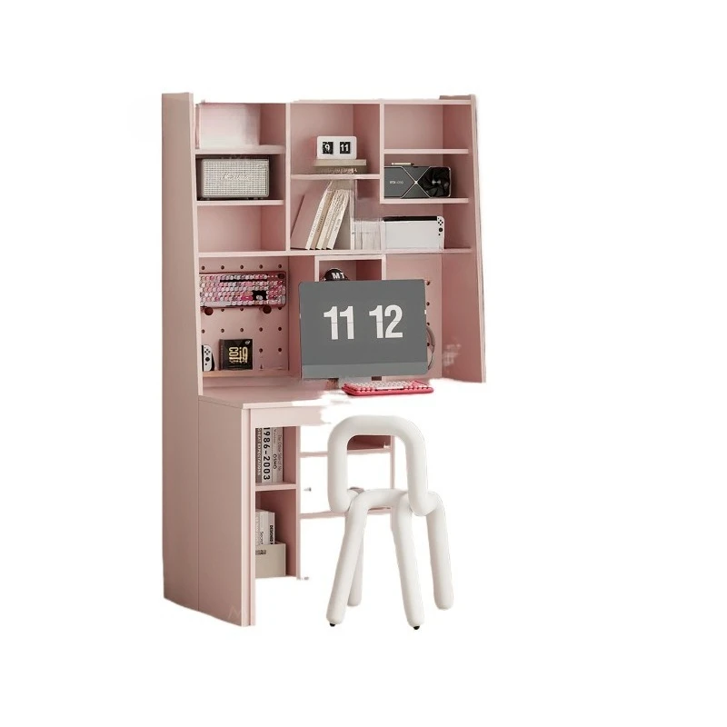

Dopamine computer desk with bookshelf integrated small apartment bookcase bedroom pink