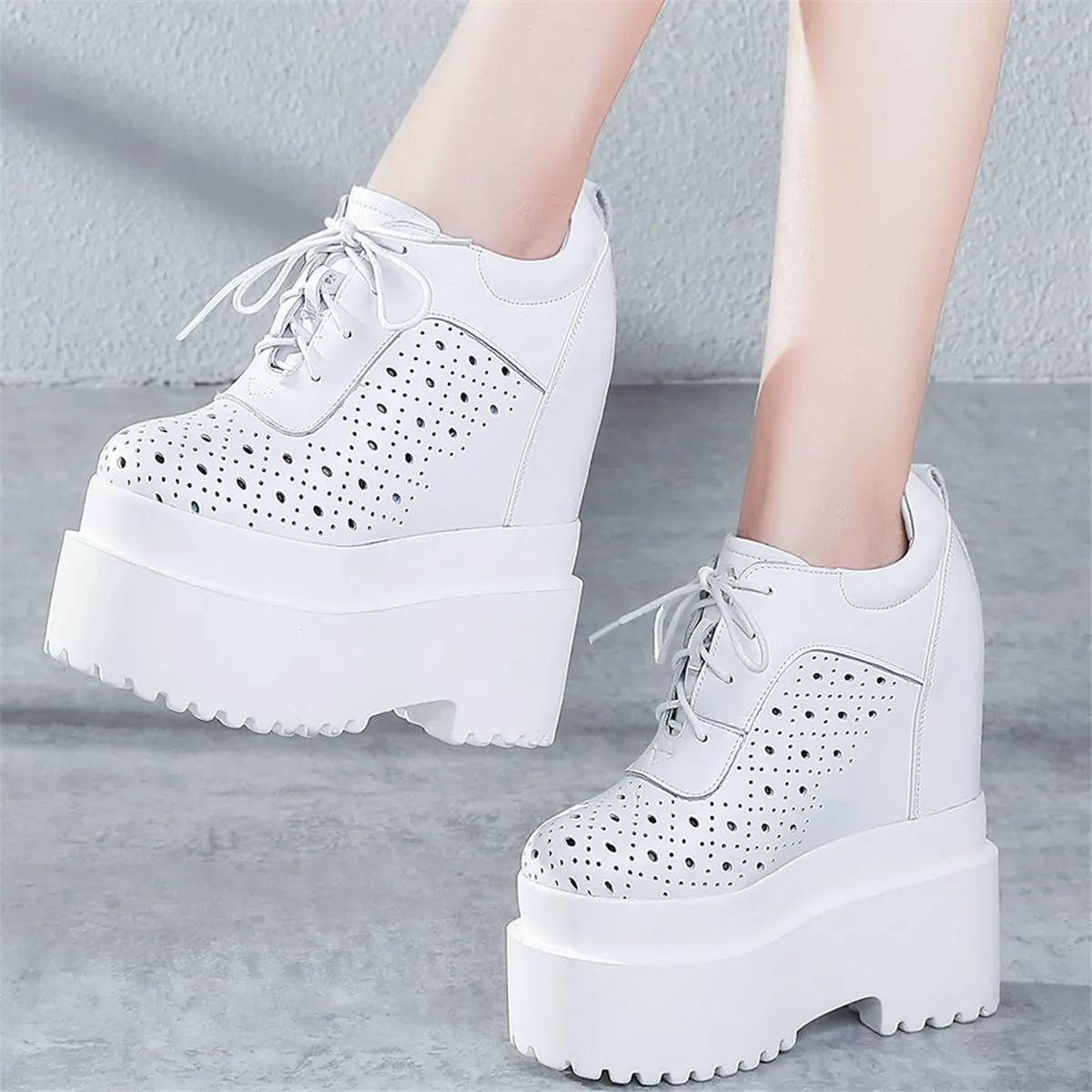 

Platform Pumps Shoes Women Hollow Genuine Leather High Heel Gladiator Sandals Female Summer Wedges Fashion Sneakers Casual Shoes
