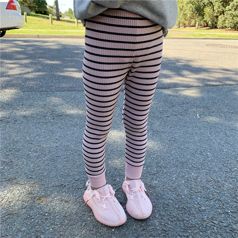 Girls\' Striped Slim Fit Leggings Fitness Pants New Cute Casual And Versatile Children\'S Clothing For Autumn Baby Kids Trousers