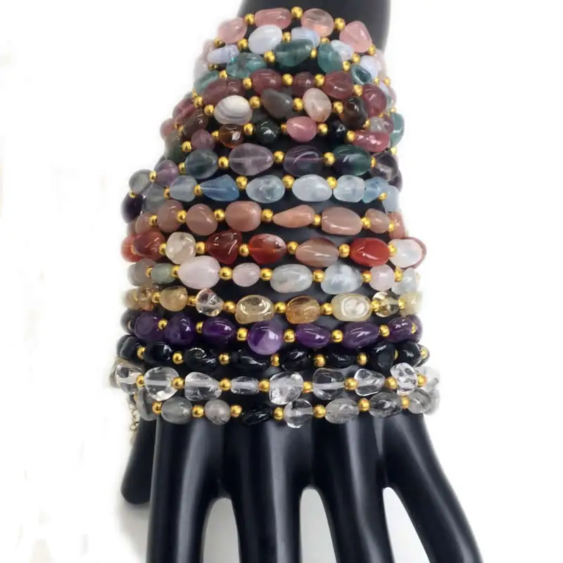 2023 NEW Irregular Natural Gem Stone Bracelet for Women Chip Gravel Bracelets Purple Crystal Obsidian Garnet Blessing Jewelry