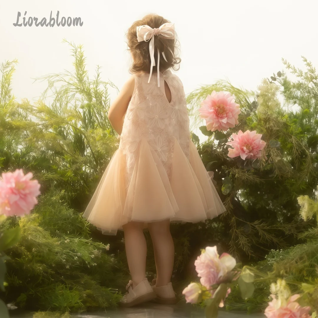 Abito Elegante da Damigella con Perline e Fiori in Tulle, Stile Ricamato, per Matrimoni e Feste - Vestito da Cerimonia