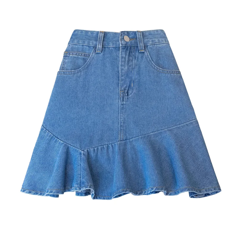 Taille haute S4XL jupe en jean pour femme décontractée dames Denim Dr Street Sle Patchwork ket Design ourlet à volants a-ligne ort S...