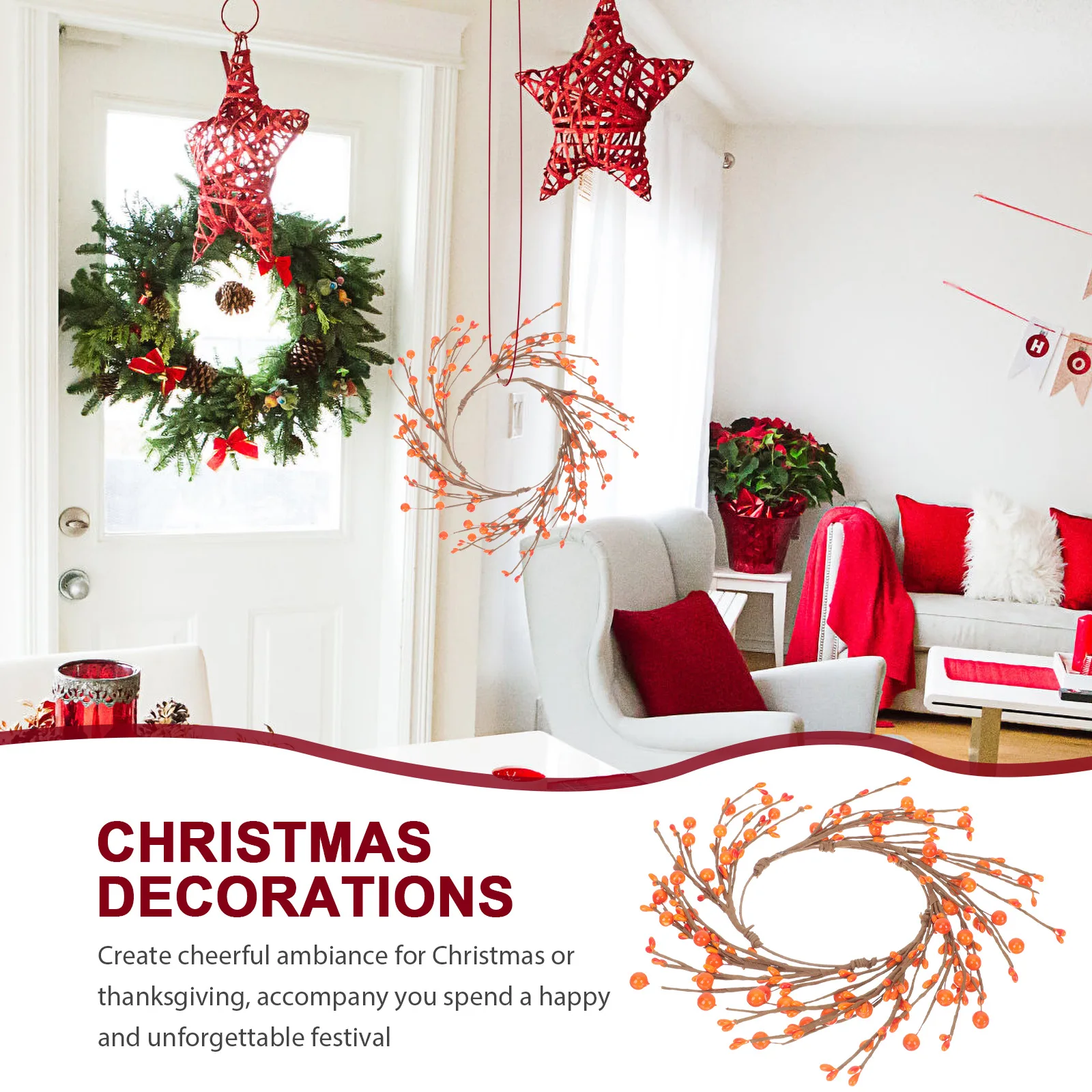 

Red Berries Xmas Wreath Door Garland Simulated Decor Christmas Party Supplies Home Decoration Christmas Wreaths