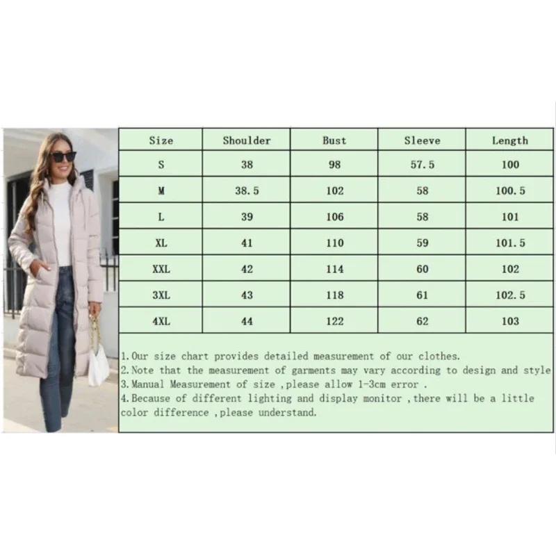 Women\'s Winter Long Parka Solid Color Thick Warm Hooded Cotton-padded Jacket Fashion Street Long Down Cotton-padded Jacket