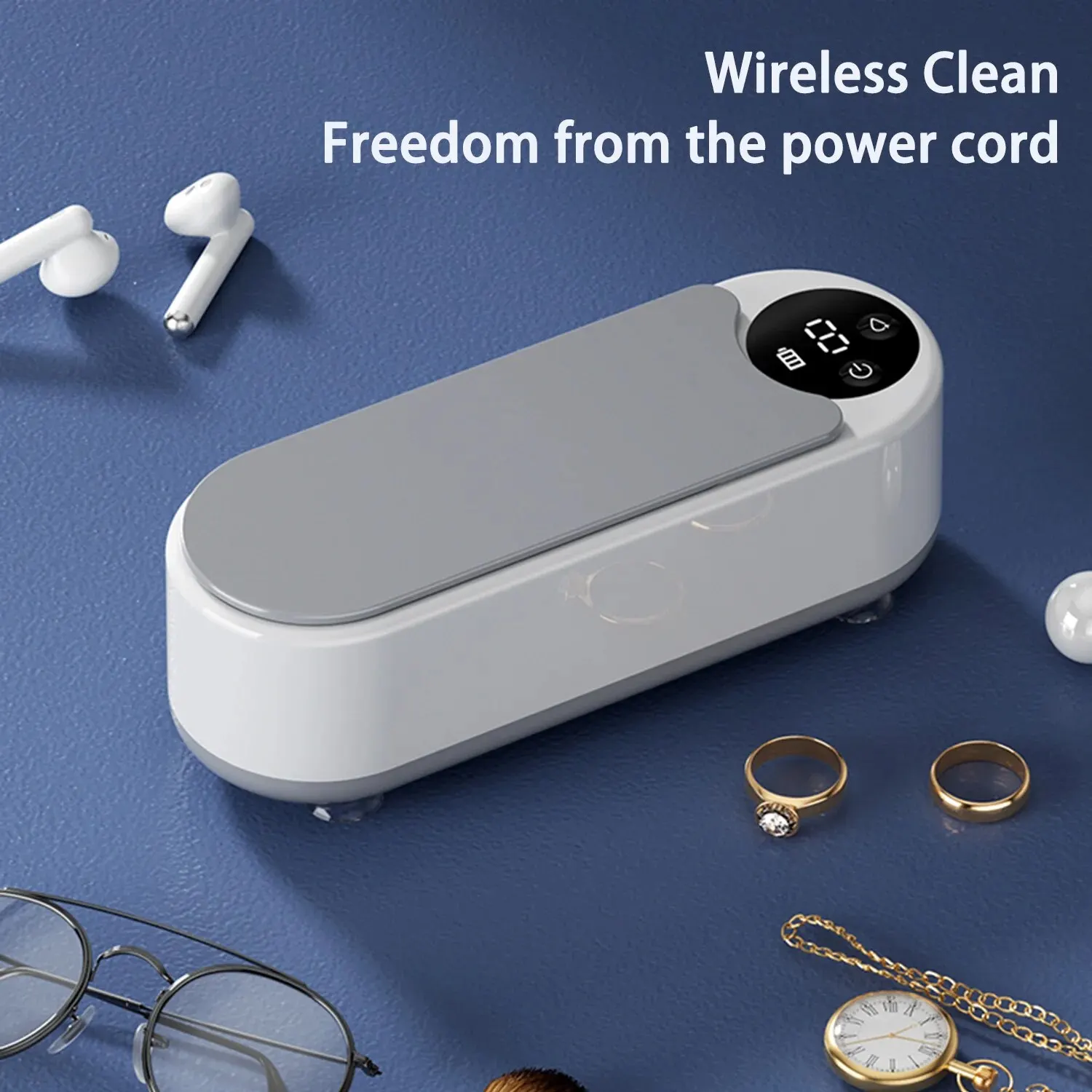 Jewelry Vibration Non-Ultrasonic Cleaner with Digital Display Wireless Portable Cleaner Eyeglasses Rings Earrings Cleaner