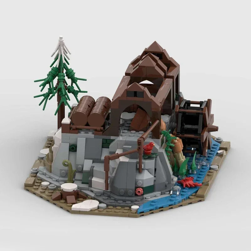 Charmant serpentin Viking, briques de scène, village nordique, moulin à bois, maison de bois, blocs diorama, construction modulaire mdieval moc uniqueC