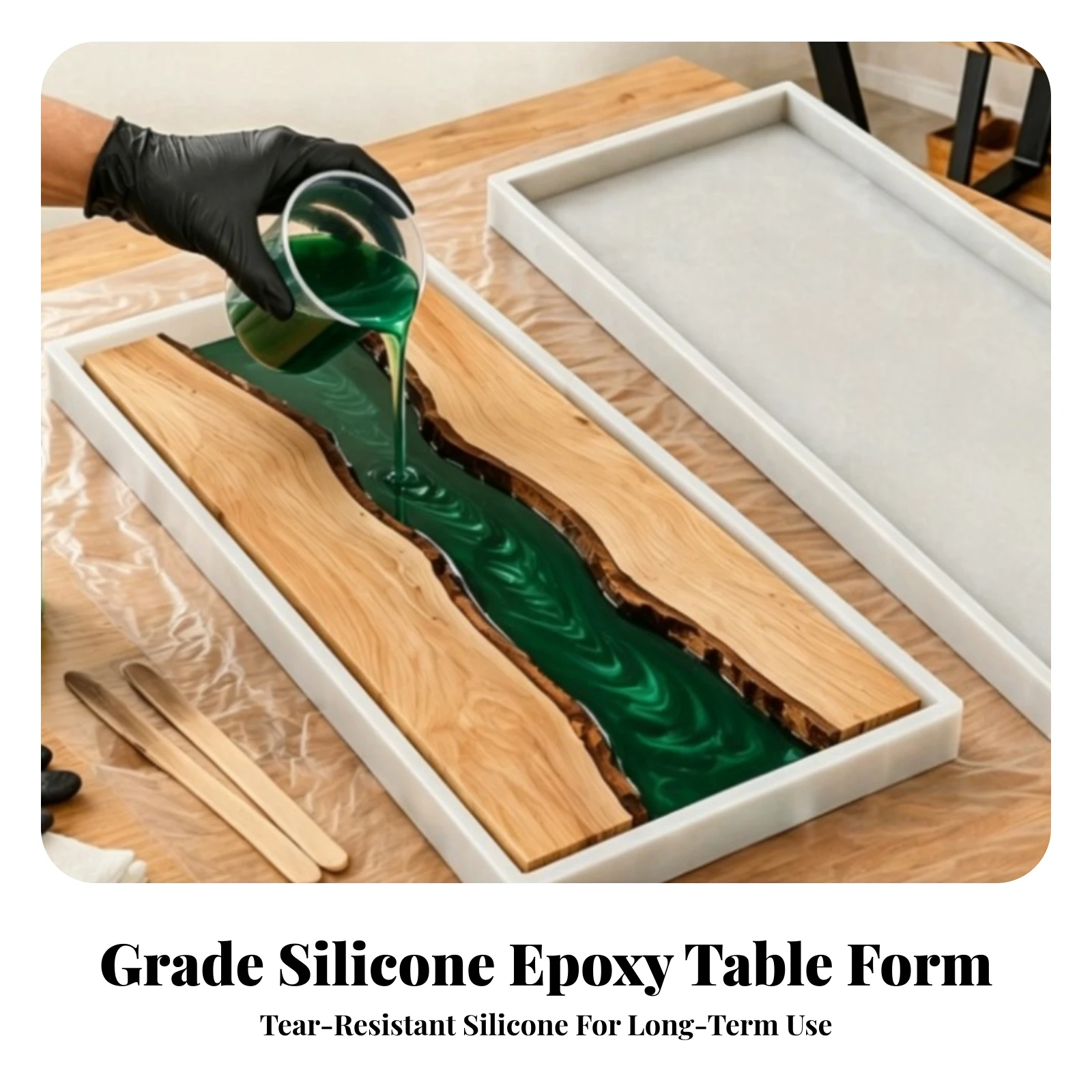 2 Pieces River Table Mold Rectangular Resin Table Mold Reusable Silicone for Woodworkers, Furniture Making
