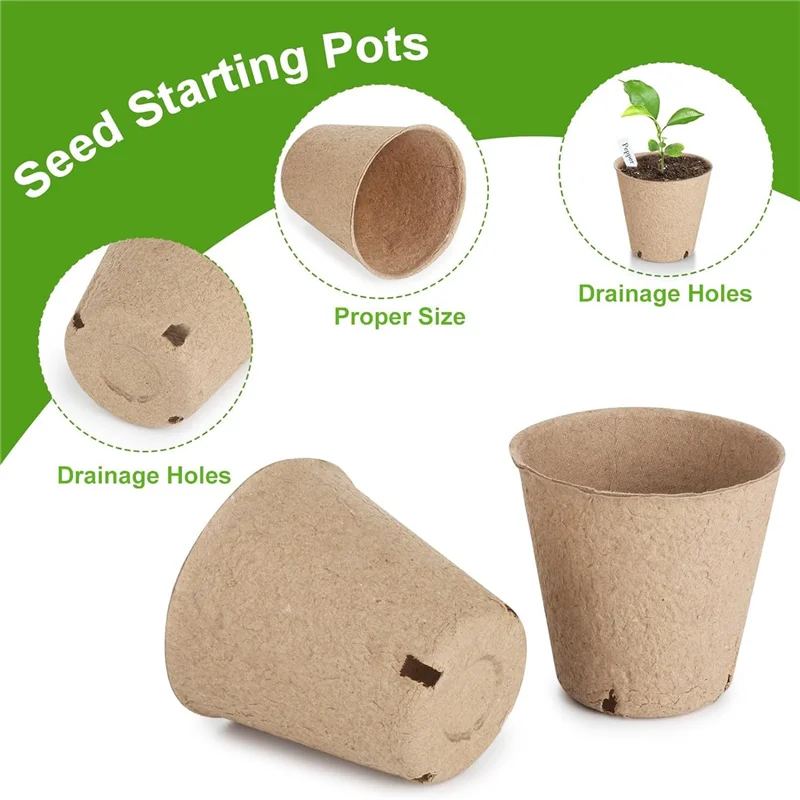 

130 Pcs Organic Peat Pots 3.15 Inch Nursery Pot Round Plant Seedling Pots With Drainage Holes, Seed Starting Starter-AT64