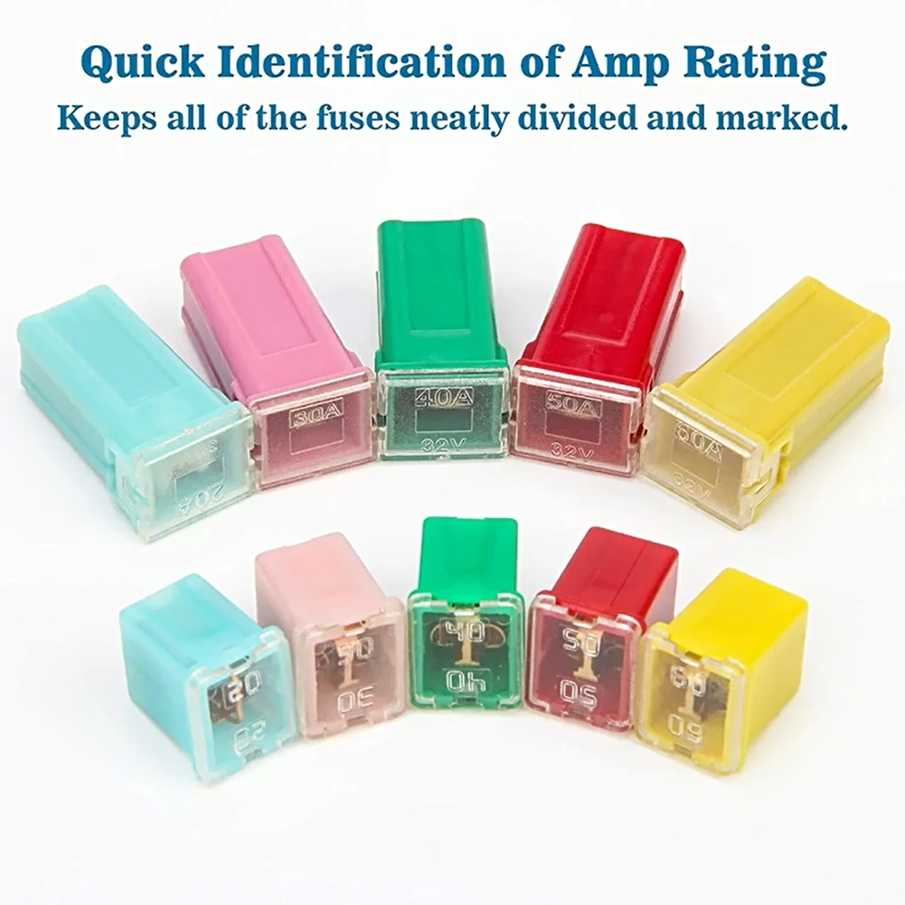 20Pcs Mini Car Fuse Combination Kit Square Fuse 20A 30A 40A 50A 60A AMP Set Automotive Car Fuse With Plastic Box