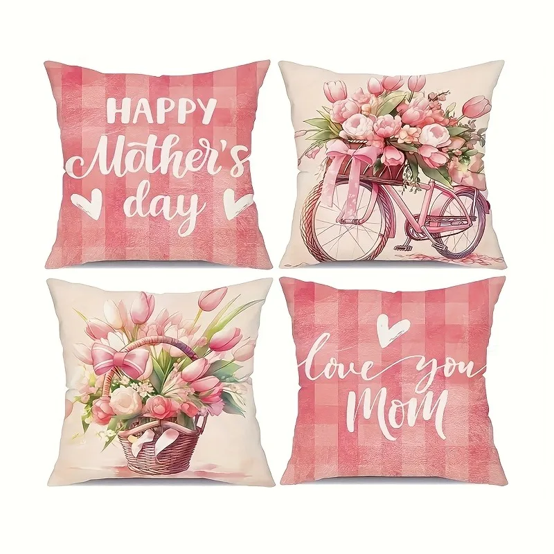 Warm Mother's Day Exclusive Pattern Home Decor Pillowcase Living Room Sofa Polyester Cushion Cover with Zipper