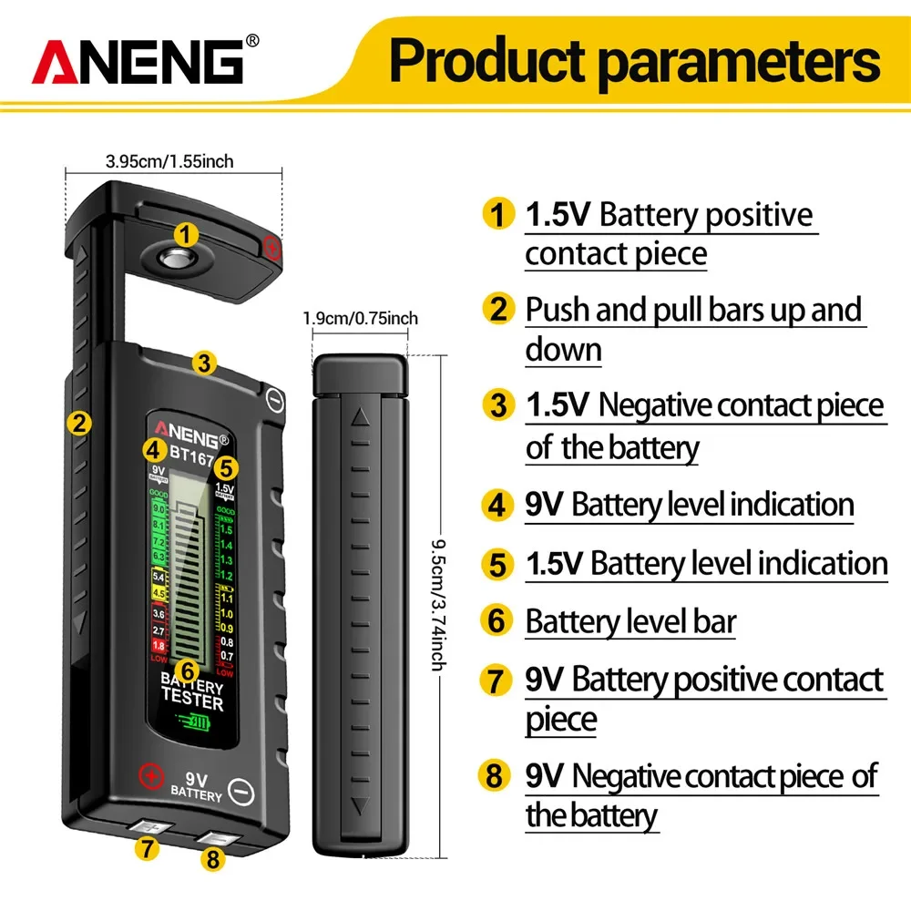 ANENG BT167 Battery Level Detector Multifunctional Quickly Measure Battery Level ABS Plastic Precise Measurements Tester Tools