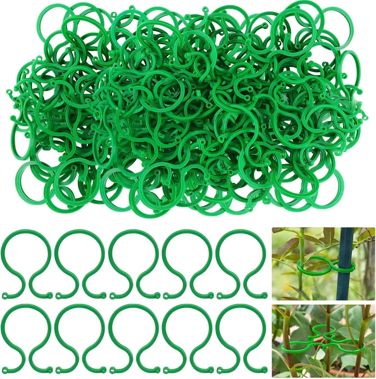 100 Stück Pflanzenstützclips - Robuste Gartenclips für Tomaten, Ranken & Kletterpflanzen - Wiederverwendbare Grüne Kunststoff-Pflanzenbinder