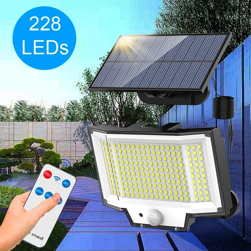 

118/202/228LED Solar Panel Light Split type Floodlight Outdoor Security Light Motion Sensor Waterproof Garden Garage Lamp