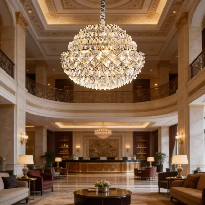 Nordic Retro Luxury LED Crystal Chandelier Modern Large Pendant Light for Restaurant Villa Interior Lighting Fixture