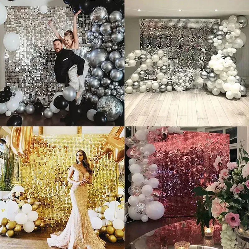 6/12/24 Pcs Dreamy Silver Sequin Backdrop Panels For Wedding Party Advertisement Background Wall Decor Shimmer Laser Backdrops