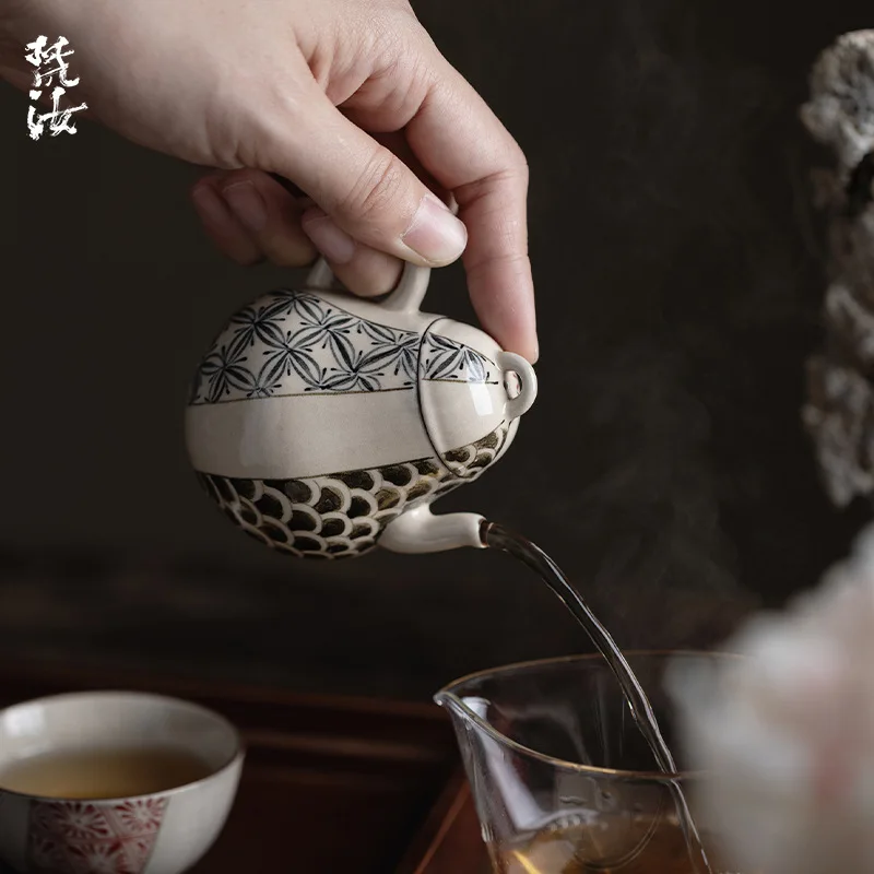 Fanyu Jingdezhen Hand-Painted Gao Li Teapot Japanese-Style Blue And White Underglaze With Floral Patterns On Both Ends Ceramic