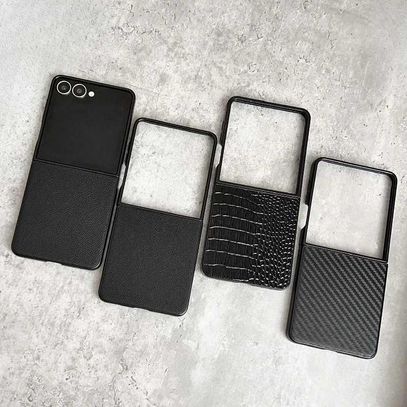 For Samsung Galaxy Z Flip 8 7 6 5 4 3 Case Leather Crocodile Carbon Fiber Cross Pattern Flip8 Flip7 Flip6 Flip5 Phone Cover Hard