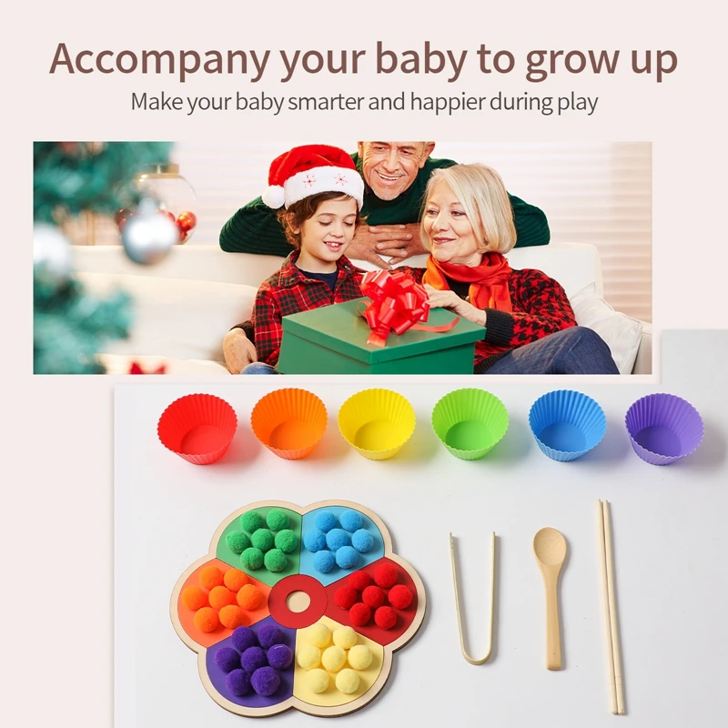 Giocattolo Montessori in legno Baby Color Sorting giocattolo sensoriale a forma di fiore tavola arcobaleno bambini Fine Motor Skill Education Toy Kid Gif