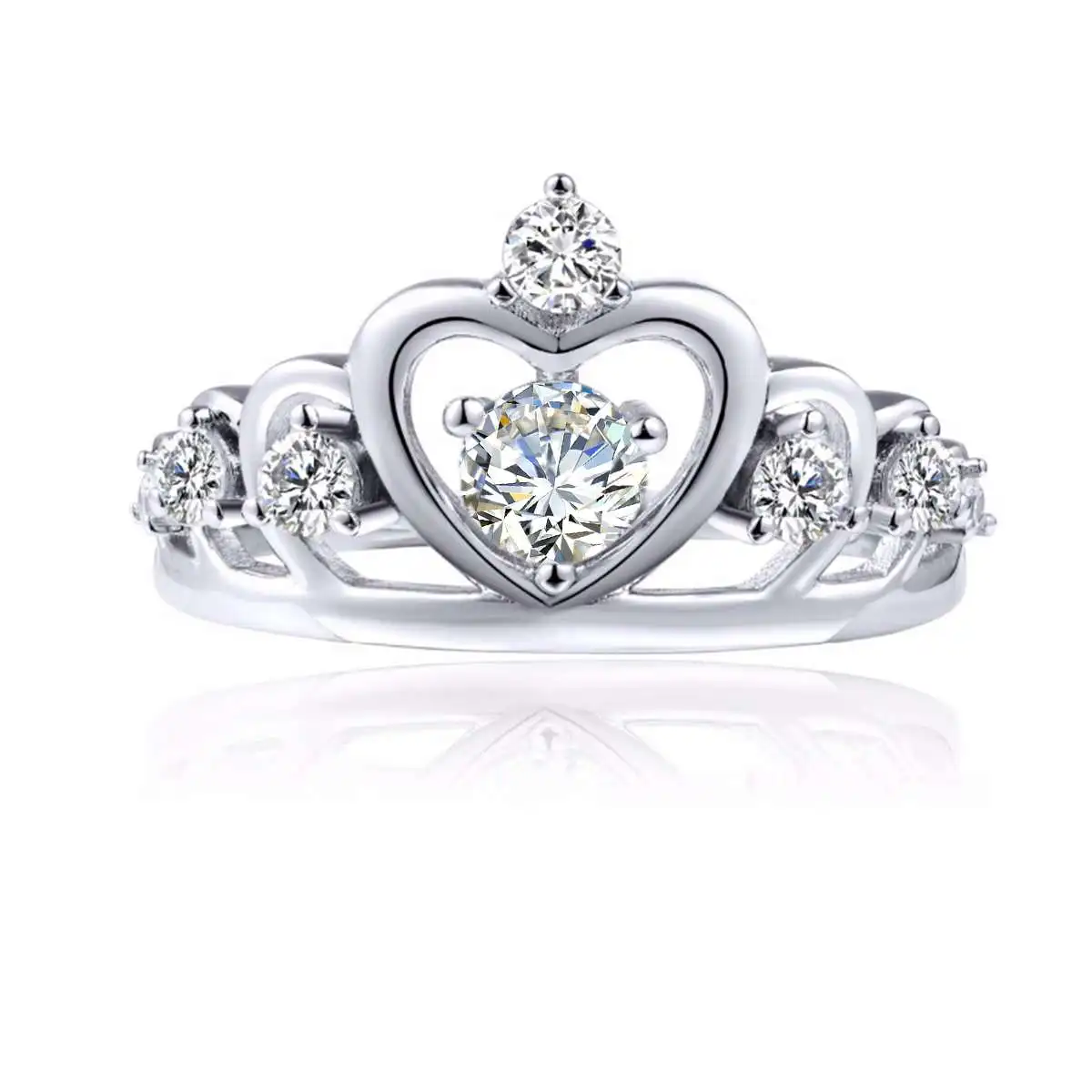 

925 Sterling Silver Heart Moissanite Ring Round Cut Moissanite Accents Engagement for Women Promise Wedding Band Fine Jewelry