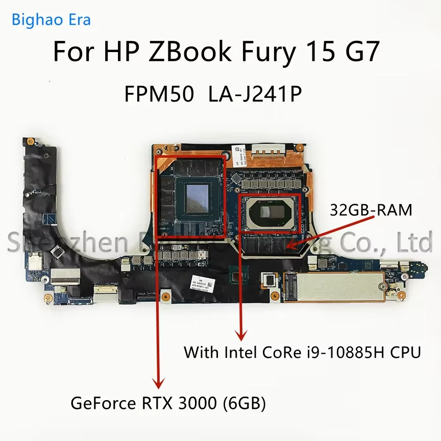 Материнская плата для ноутбука HP ZBook Fury 15 G7 с процессором Intel i9-10885H 32G-RAM RTX3000, 6 ГБ видеокарта FPM50 LA-J241P SPS:M12871-601