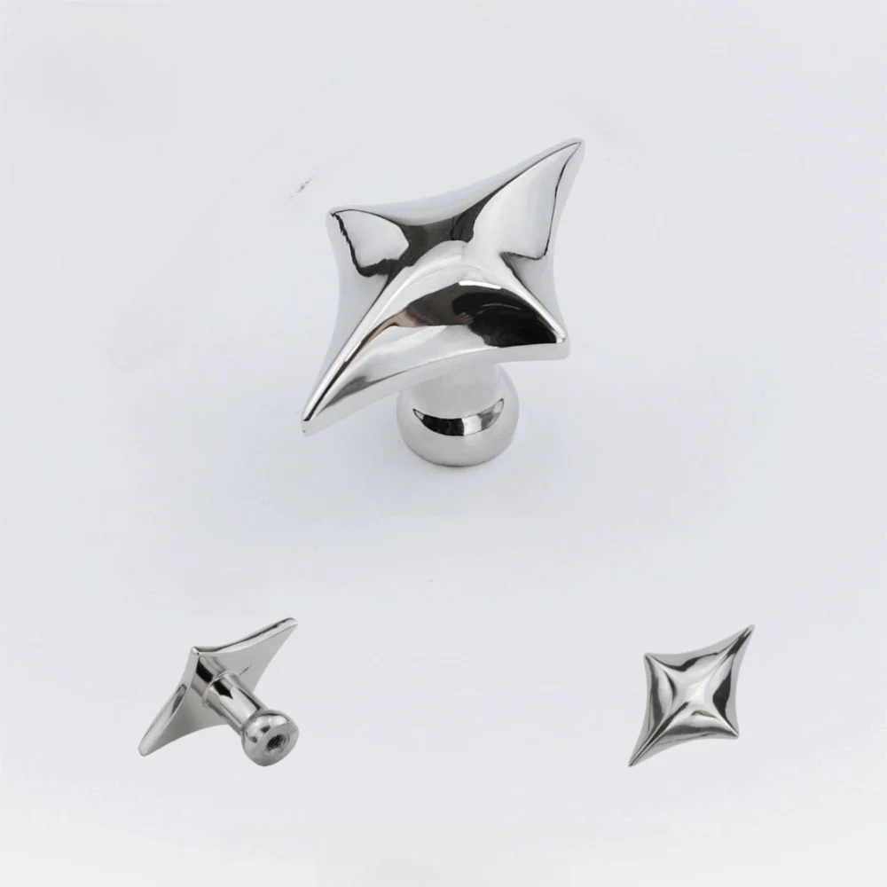 Four Point Star Cabinet Knobs Zinc Alloy Modern Minimalist Furniture Handles Nordic Light Luxury Gloss Silver Drawer Pulls