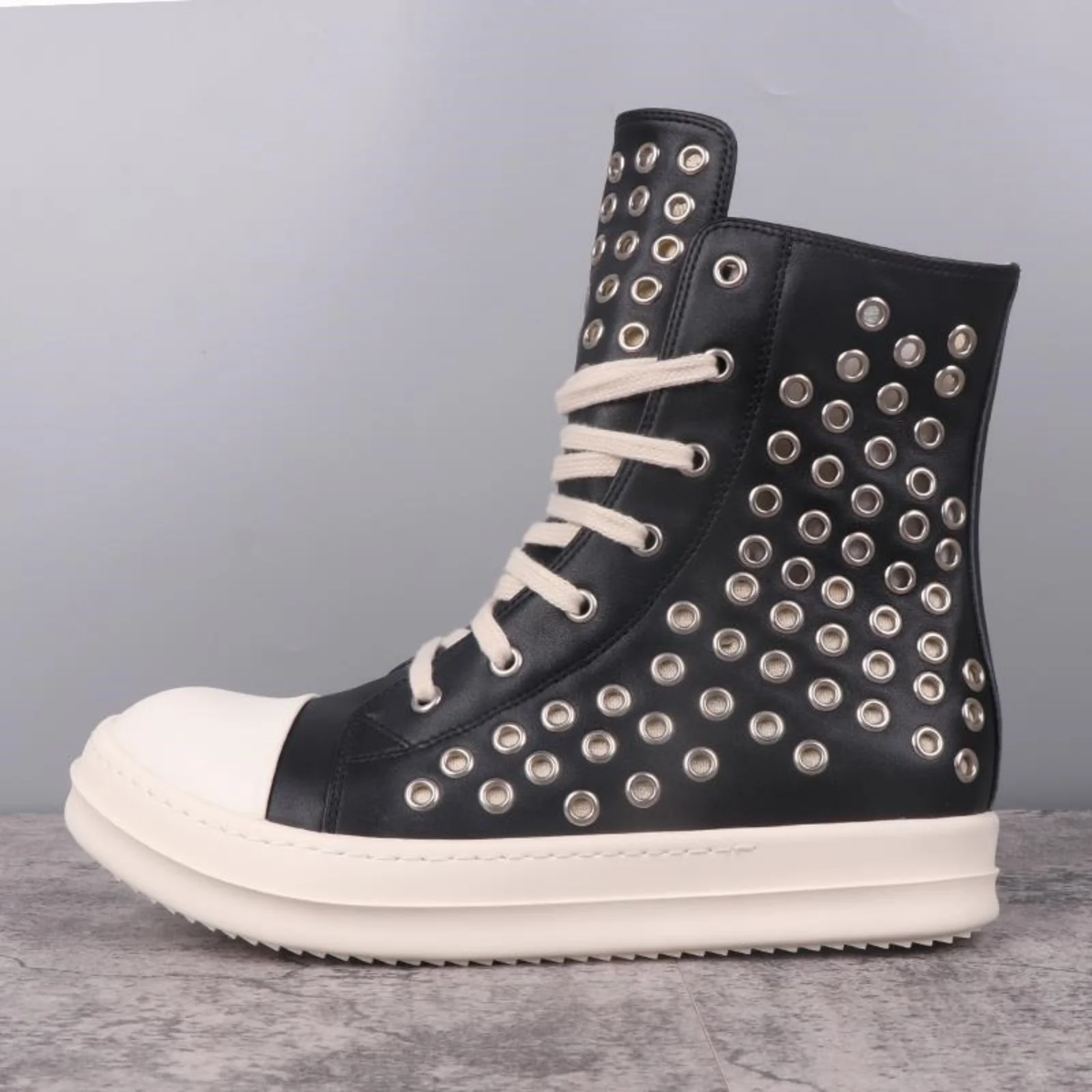 Top Quality Boots Men and Women Casual Fashion Design Punk Goth Real Leather zipper booties Platform soles Trendy High top shoes