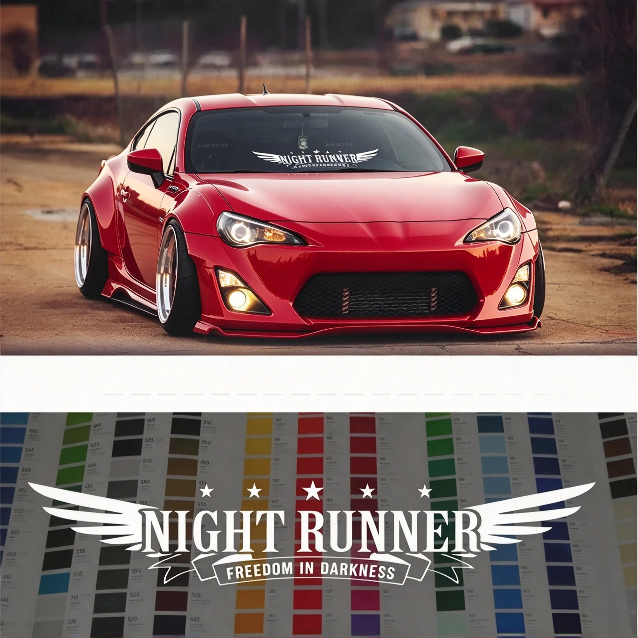 Night Runner Vinyl Car Sticker, 1Pc Wings Graphic Decal Car Window Styling Accessories for Front Windshield Racing Style Graphic