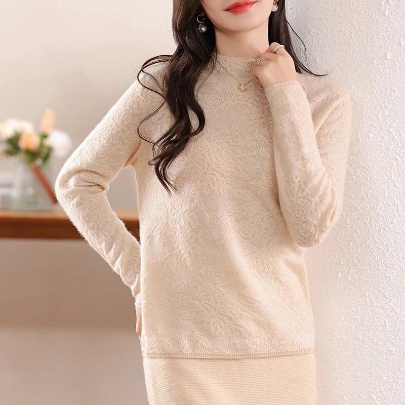 Women\'s Clothing Sales Women\'s Sweater 100% Wool Loose Soft O-neck Knitted Pullovers Design Wool Sweaters