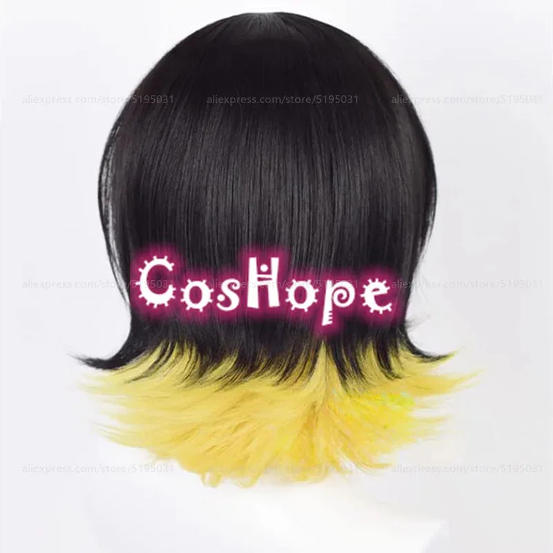 qa156Bachira Meguru Kurze schwarze gelbe Perücke Anime Cosplay hitzebeständige synthetische Perücken