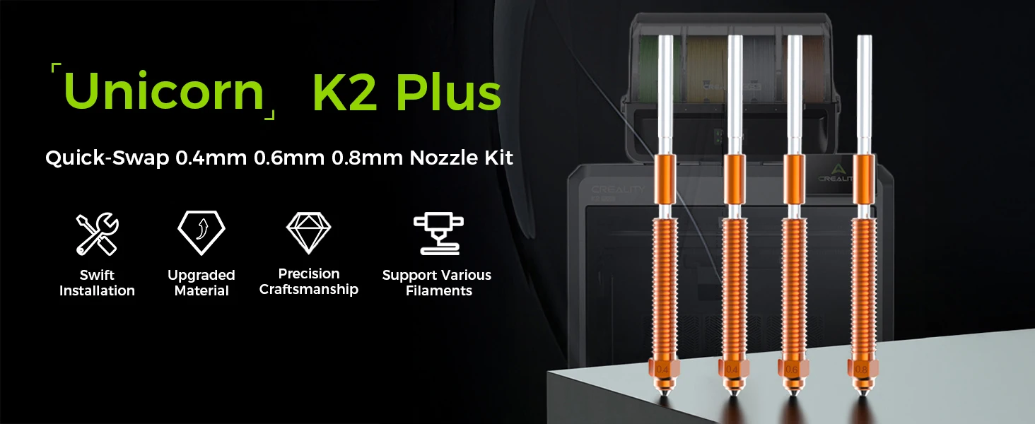 Creality Original K2 Plus Düsenset 0.4/0.6/0.8mm, gehärteter Stahl, hoher Durchfluss, 3D-Druckerzubehör – Detail 1
