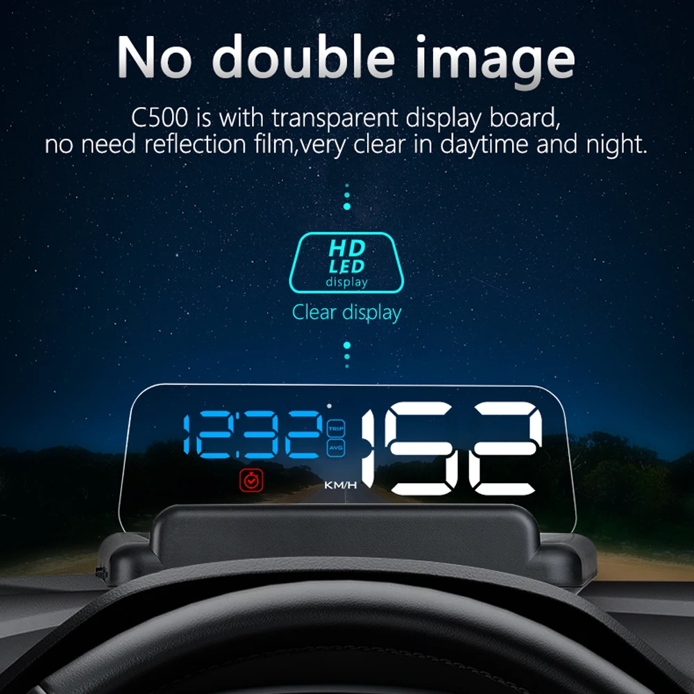C500 HUD Auto OBD2 Head-Up Display EOBD Windshield Projector Car Speedometer Digital Accessories Temp Voltage Clock Custom